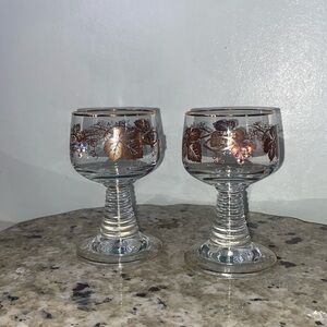 German Rhein Glass Roemer Vintage Goblet Wine Glass Gold Trim Clear Beehive Stem